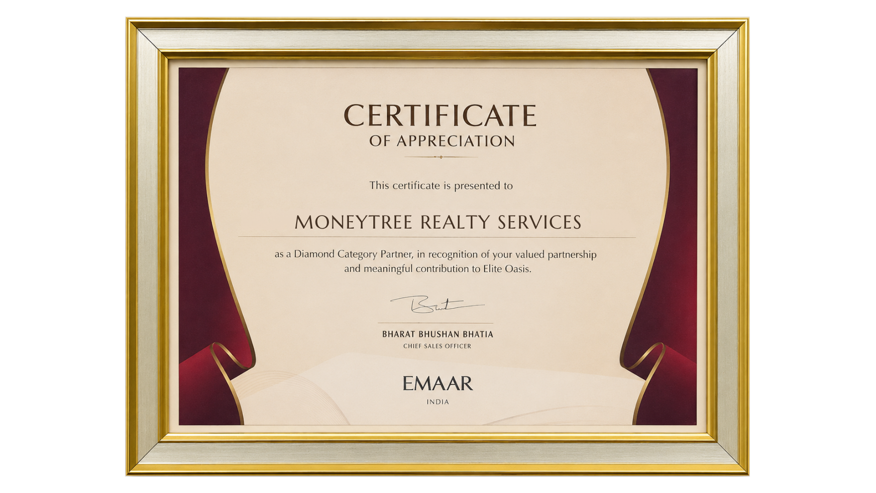 Certificate of Appreciation - EMAAR, Lucknow