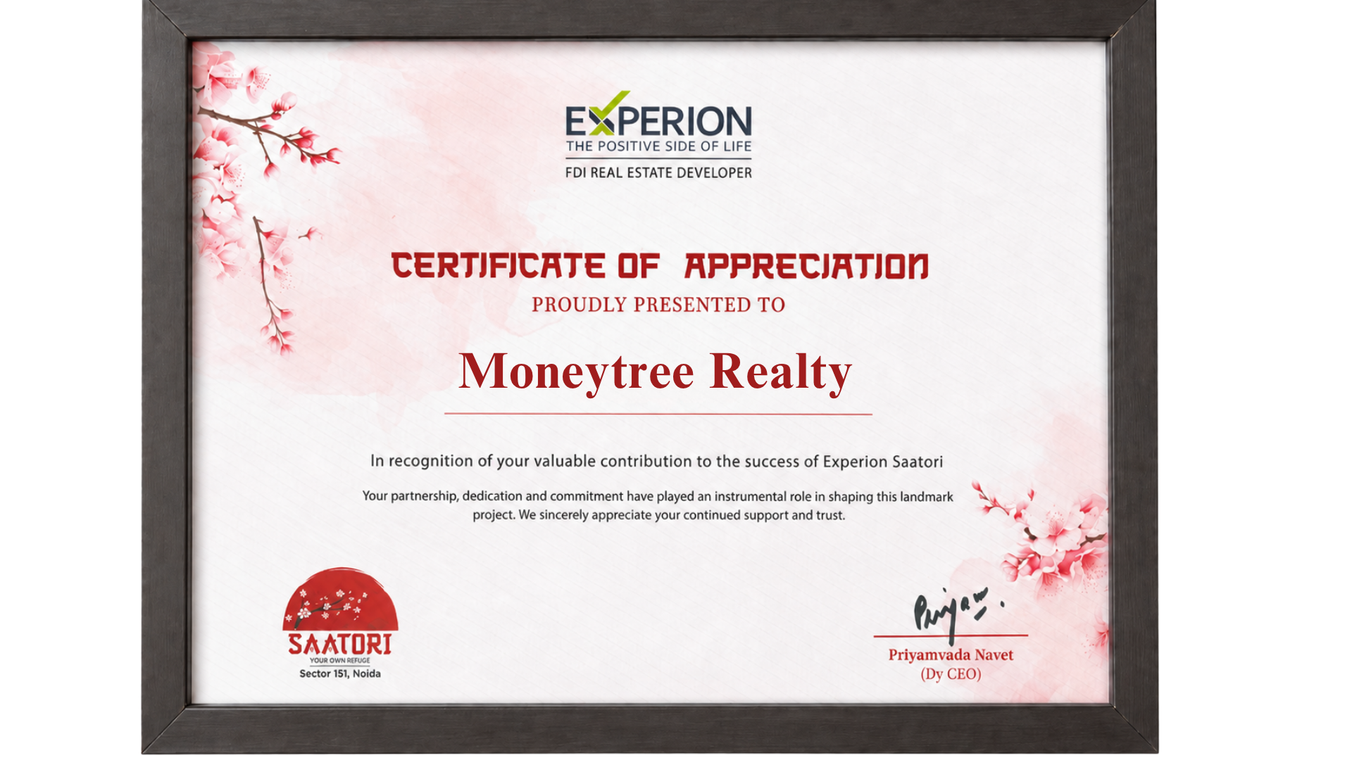 Certificate of Appreciation - Experion