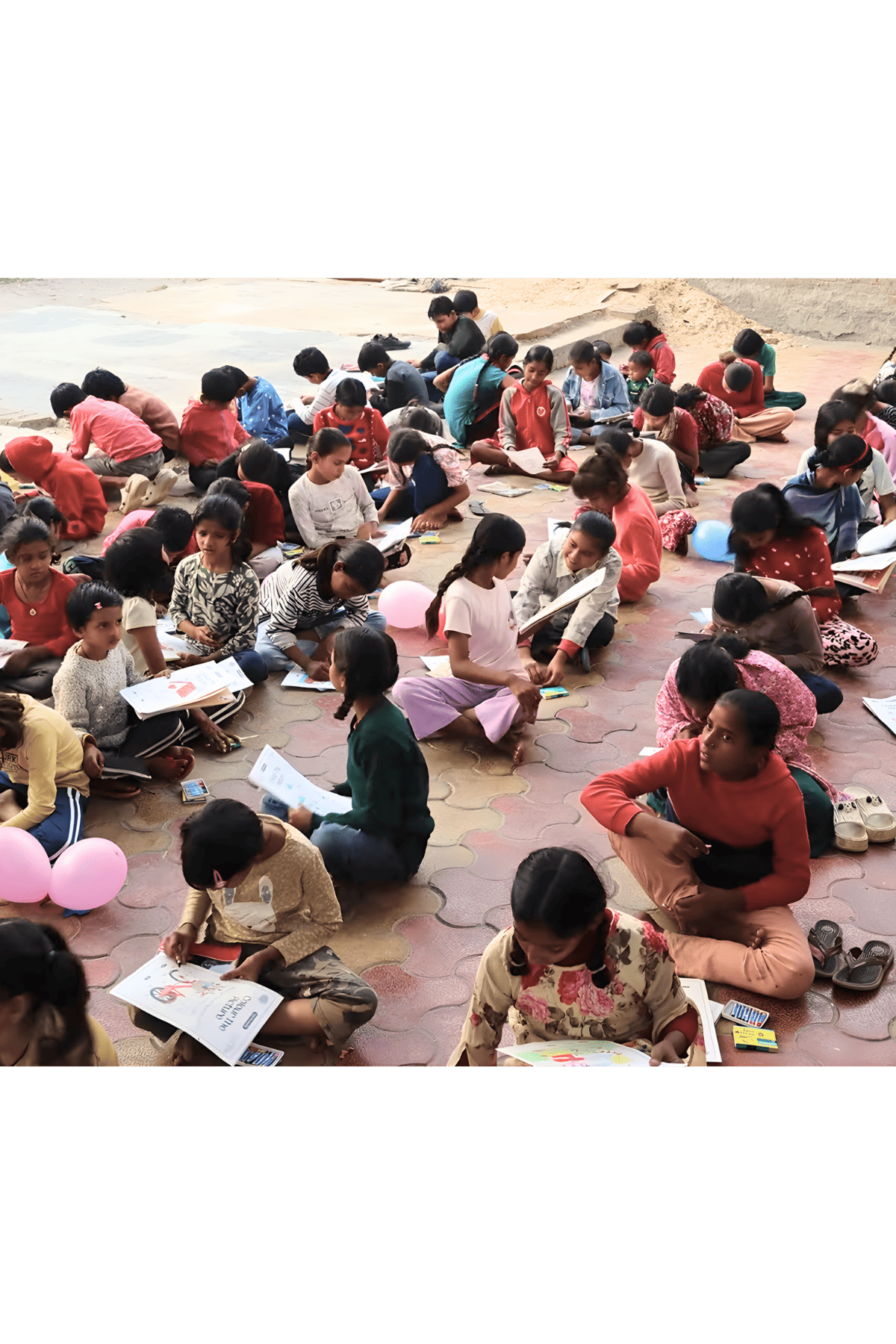 Children studying outdoors
