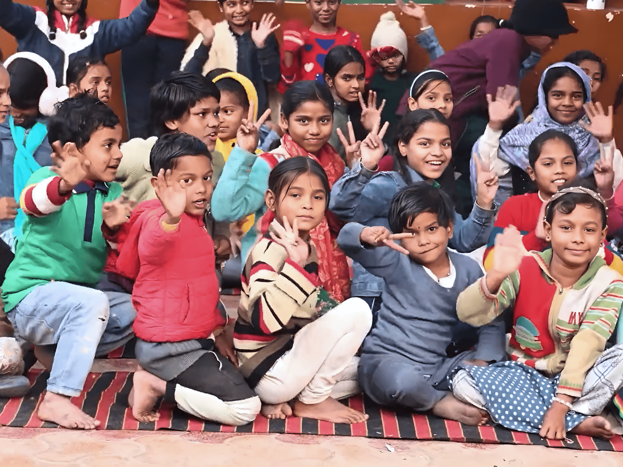 Children waving happily