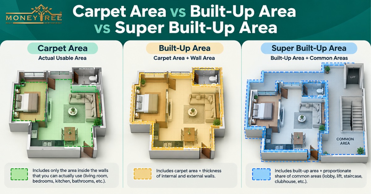 Carpet Area vs Built-Up Area vs Super Built-Up Area: Know the Difference